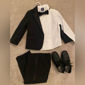 Boys 4T Nautica Tuxedo w/ size 12 dress shoes